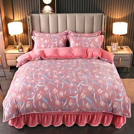 绒品壹家家纺 2024新款5斤加厚金貂绒四件套 含苞待放