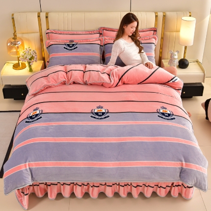 91家纺网 家纺一手货源 找家纺 （总 ）新8.5-9.5斤法莱绒四件套珊瑚牛奶金貂绒四件套床裙