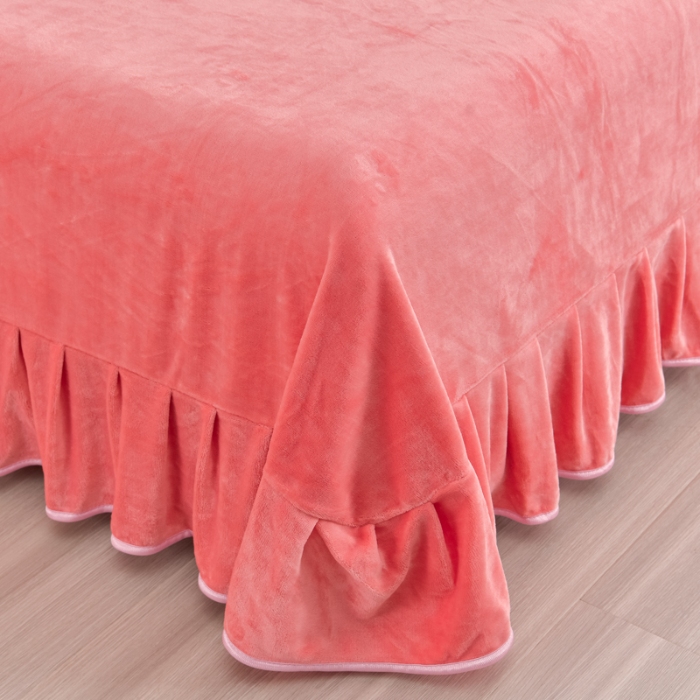 91家纺网 家纺一手货源 找家纺  新8.5-9.5斤法莱绒四件套珊瑚牛奶金貂绒四件套床裙 梦蝶粉