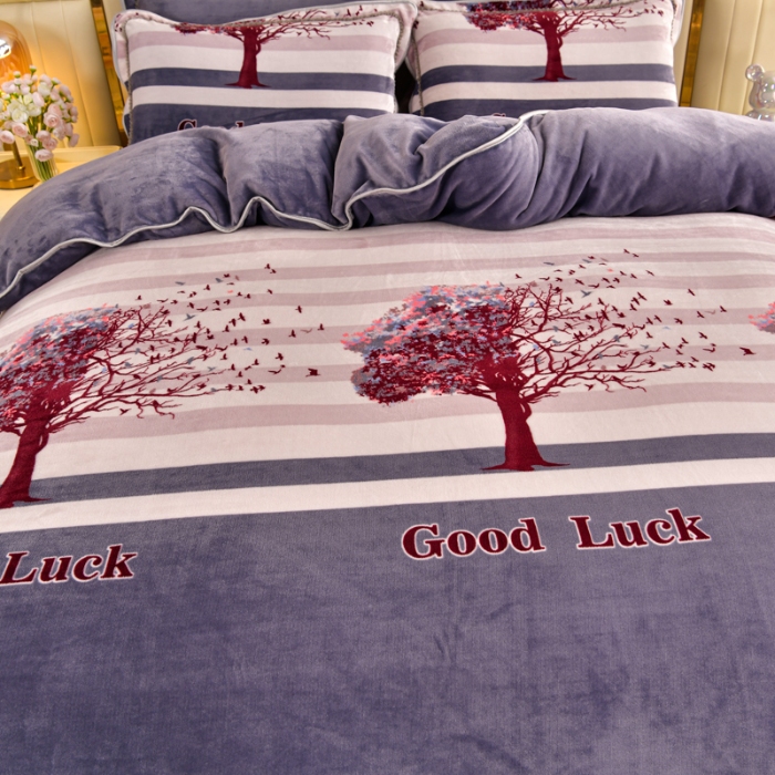 91家纺网 家纺一手货源 找家纺 新8.5-9.5斤法莱绒四件套珊瑚牛奶金貂绒四件套床裙 发财树