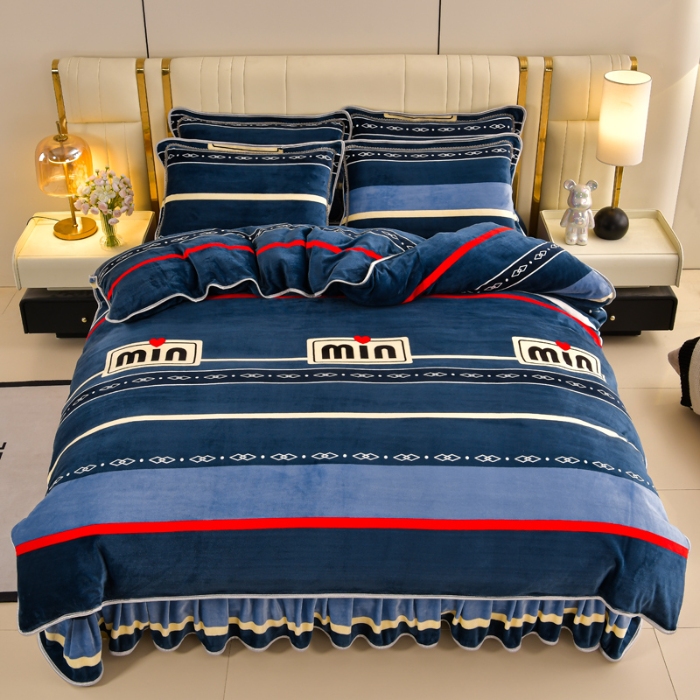 91家纺网 家纺一手货源 找家纺 新8.5-9.5斤法莱绒四件套珊瑚牛奶金貂绒四件套床裙 简单爱