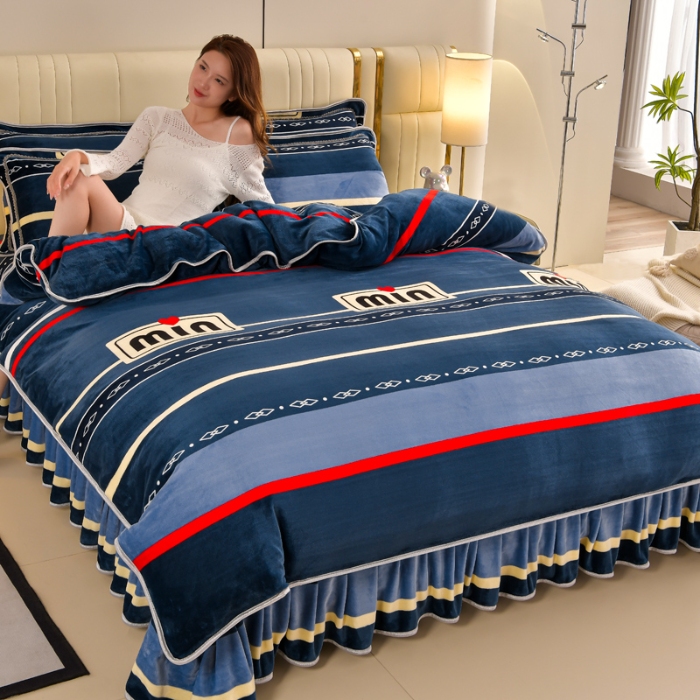 91家纺网 家纺一手货源 找家纺 新8.5-9.5斤法莱绒四件套珊瑚牛奶金貂绒四件套床裙 简单爱