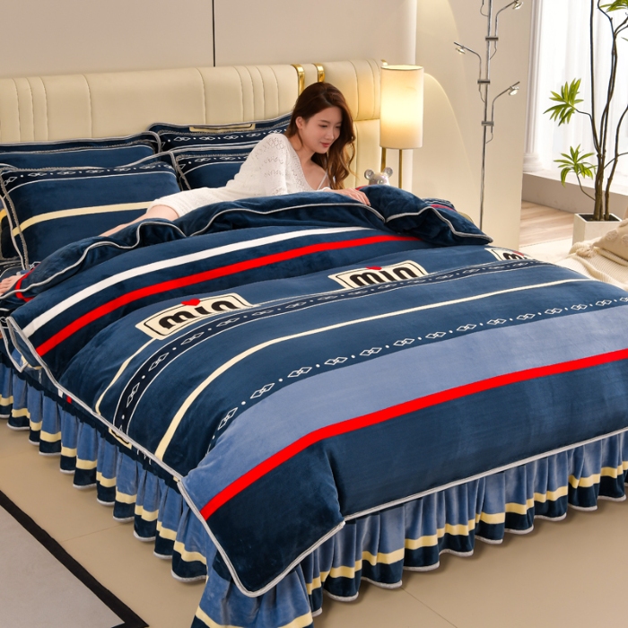 91家纺网 家纺一手货源 找家纺 新8.5-9.5斤法莱绒四件套珊瑚牛奶金貂绒四件套床裙 简单爱