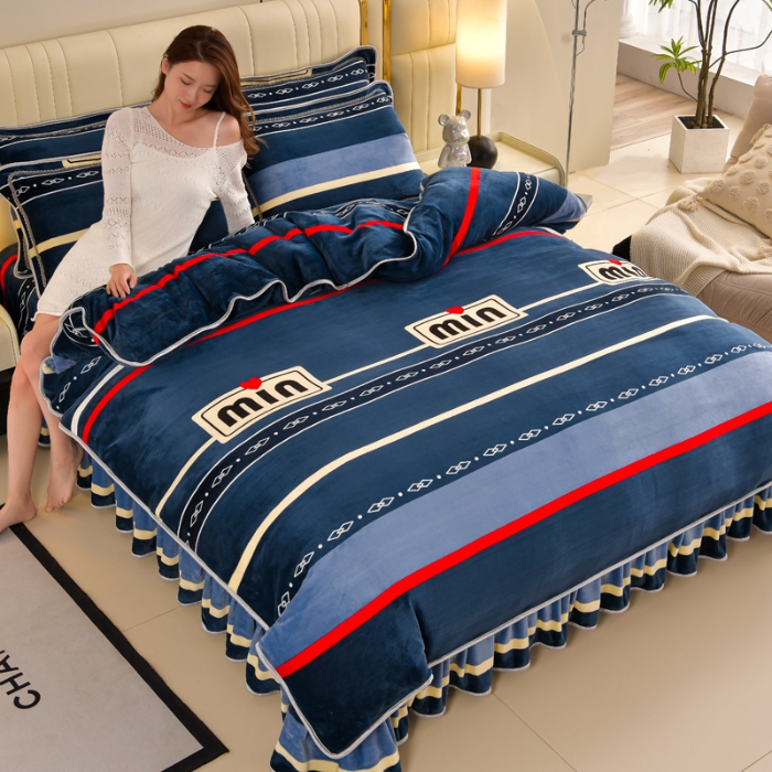 91家纺网 家纺一手货源 找家纺 新8.5-9.5斤法莱绒四件套珊瑚牛奶金貂绒四件套床裙 简单爱