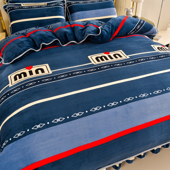 91家纺网 家纺一手货源 找家纺 新8.5-9.5斤法莱绒四件套珊瑚牛奶金貂绒四件套床裙 简单爱