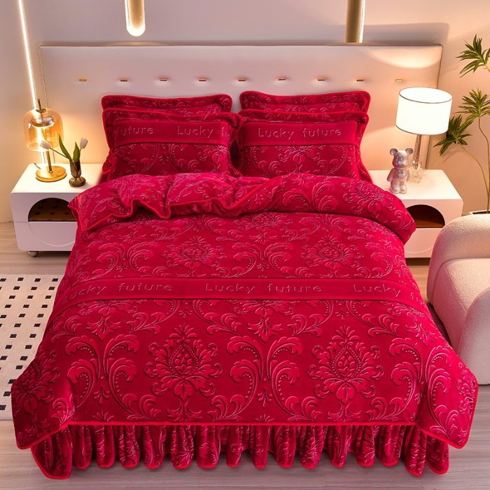 91家纺网 家纺一手货源 找家纺  新8.5-9.5斤法莱绒四件套珊瑚牛奶金貂绒四件套床裙 江月