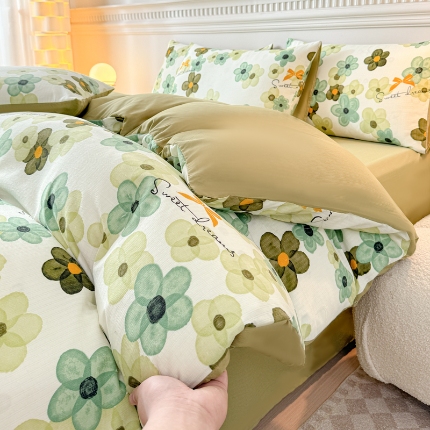 晚爱家纺 2024新款A类有氧提花彩竺棉小竺棉四件套 春野