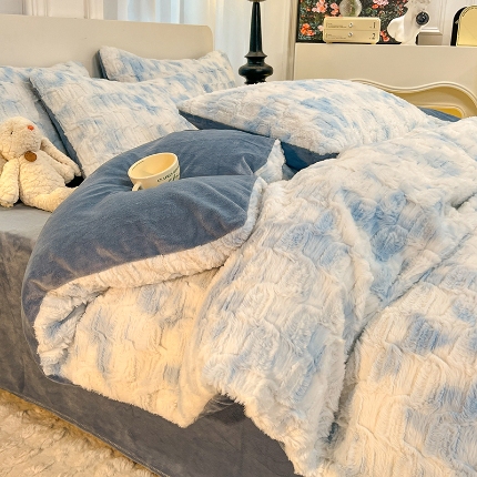 91家纺网 家纺一手货源 找家纺 （总）经年 2025年新款兔兔绒牛奶绒四件套-菱格系列