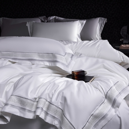 时亿 2024新纯色140支长绒棉磨毛四件套中高端套件 芙拉-珍珠白