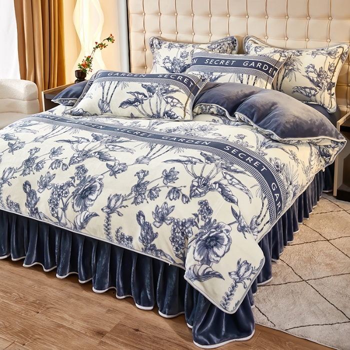 91家纺网 家纺一手货源 找家纺 凤杰 2025新款高克重7斤加厚印花牛奶绒金貂法莱绒四件套 维多利