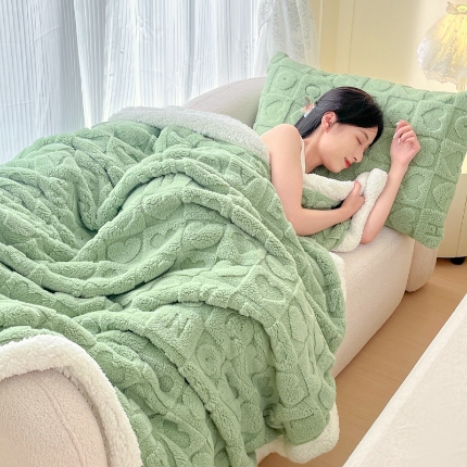91家纺网 家纺一手货源 找家纺 （总）欧邦 新款提花爱心款塔芙绒羊羔绒双层毛毯