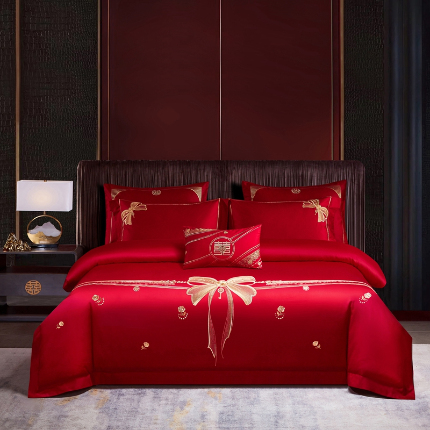 91家纺网 家纺一手货源 找家纺 （总）2025新款40s全棉长绒棉新中式刺绣婚庆四件套多件套