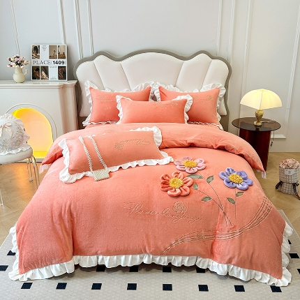 91家纺网 家纺一手货源 找家纺 （总）9斤高端韩版少女心法式公主风贴布绣花牛奶绒四件套小清新绒兔毛绒法莱绒床盖被套丝绒兔毛绒法莱绒床盖被套