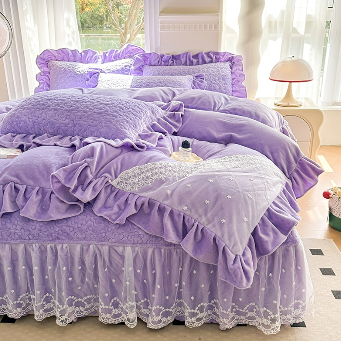 91家纺网 家纺一手货源 找家纺 （总）2025秋冬新款220g全消光牛奶绒床盖四件套12斤重加厚婴儿绒法莱绒床裙款床盖款四件套