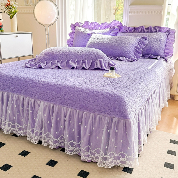 91家纺网 家纺一手货源 找家纺 （总）2025秋冬新款220g全消光牛奶绒床盖四件套12斤重加厚婴儿绒法莱绒床裙款床盖款四件套