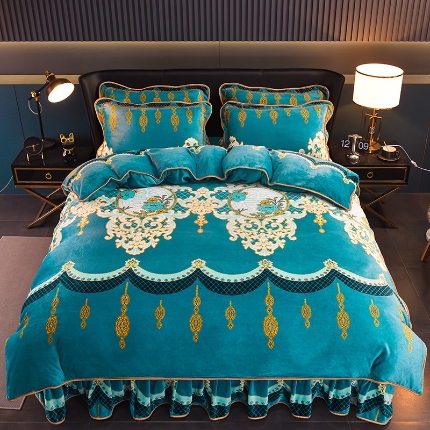 91家纺网 家纺一手货源 找家纺 （总）博兰蒂 2025新款床裙款高克重牛奶绒印花四件套