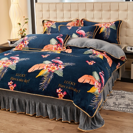 91家纺网 家纺一手货源 找家纺 总 凤杰 2025新款高克重7斤加厚印花牛奶绒金貂法莱绒四件套