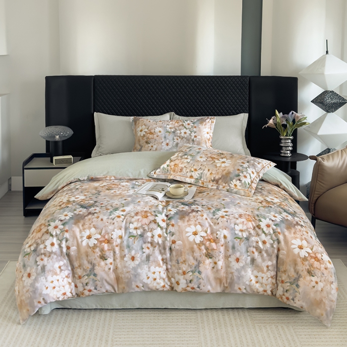 91家纺网 家纺一手货源 找家纺 2024新款全棉加厚长绒棉数码印花四件套 恋薇时节-粉