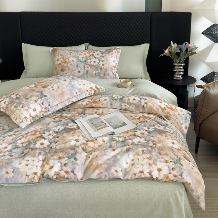 91家纺网 家纺一手货源 找家纺 2024新款全棉加厚长绒棉数码印花四件套 恋薇时节-粉