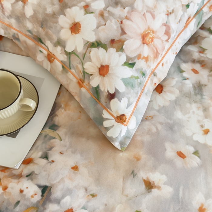 91家纺网 家纺一手货源 找家纺 2024新款全棉加厚长绒棉数码印花四件套 恋薇时节-粉