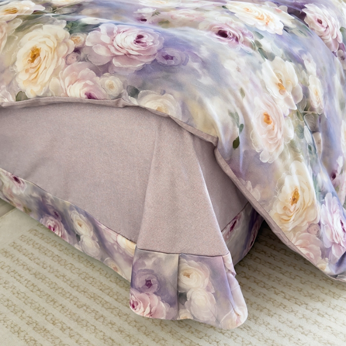 91家纺网 家纺一手货源 找家纺 2024新款全棉加厚长绒棉数码印花四件套 寻觅芳香-紫