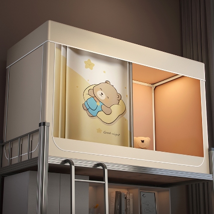 91家纺网 家纺一手货源 找家纺 2024新款物理强遮光纳米技术静电植绒环保透气床帘加密纱学生蚊帐