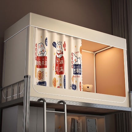 91家纺网 家纺一手货源 找家纺 2024新款物理强遮光纳米技术静电植绒环保透气床帘加密纱学生蚊帐