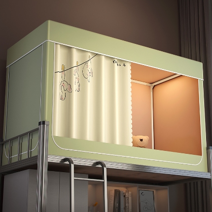 91家纺网 家纺一手货源 找家纺 2024新款物理强遮光纳米技术静电植绒环保透气床帘加密纱学生蚊帐