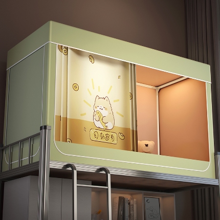 91家纺网 家纺一手货源 找家纺 2024新款物理强遮光纳米技术静电植绒环保透气床帘加密纱学生蚊帐