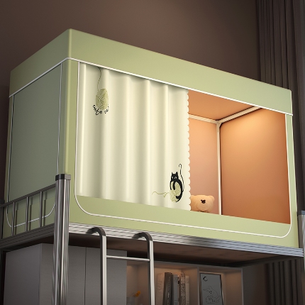 91家纺网 家纺一手货源 找家纺 2024新款物理强遮光纳米技术静电植绒环保透气床帘加密纱学生蚊帐