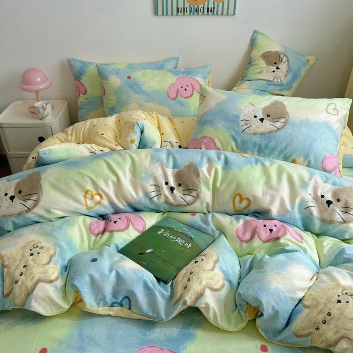 91家纺网 家纺一手货源 找家纺 （总）呗旺鹿 2024新款亲肤全棉四件套油画慕斯猫纯棉四件套