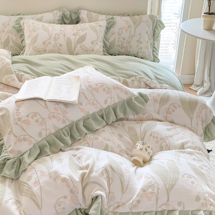 91家纺网 家纺一手货源 找家纺 （总）2024新款烂花A类牛奶绒加厚立体雕花四件套-铃兰系列