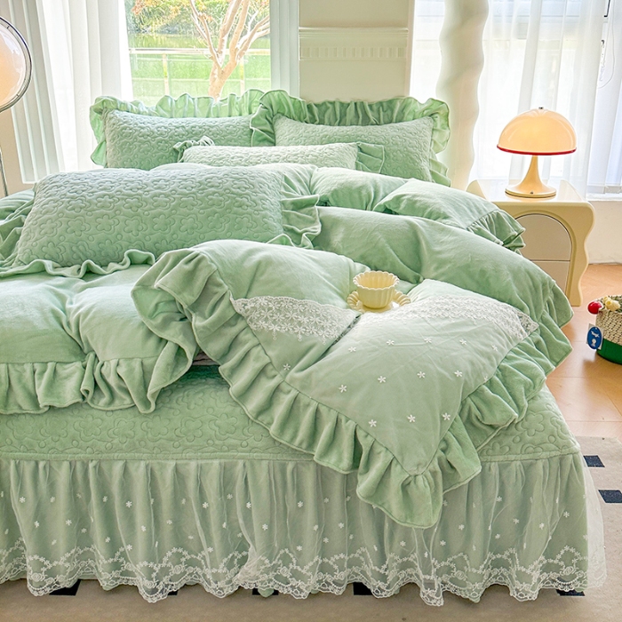 91家纺网 家纺一手货源 找家纺 （总）苏米娜2024秋冬新款220g全消光牛奶绒床盖四件套12斤重加厚婴儿绒法莱绒床裙款床盖款四件套