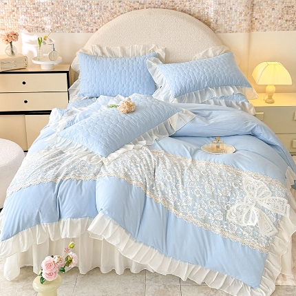 91家纺网 家纺一手货源 找家纺 （总）2025法式公主风水洗棉立体花绣花床盖款四件套蕾丝床盖款三件套韩版贴布绣雪纺花边床盖款四件套