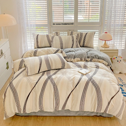 91家纺网 家纺一手货源 找家纺 2024新款小清新牛奶绒印花四件套床单款床笠款套件单被套