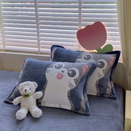 91家纺网 家纺一手货源 找家纺 （总）2025新款 卡通雪花绒枕套牛奶绒枕套