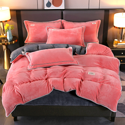 91家纺网 家纺一手货源 找家纺 （总）董成龙 2024新款高克重纯色牛奶绒法莱绒金貂貂狐床笠款四件套