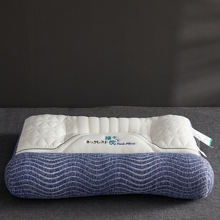 91家纺网 家纺一手货源 找家纺 （总）2024新款乳胶牵引舒颈枕-蓝色波纹款枕头枕芯-风格二