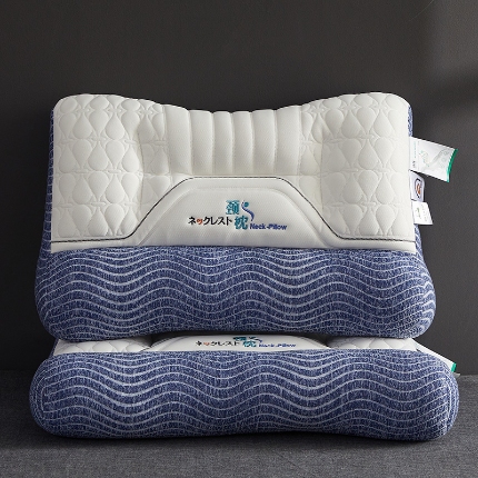91家纺网 家纺一手货源 找家纺 （总）2024新款乳胶牵引舒颈枕-蓝色波纹款枕头枕芯-风格二