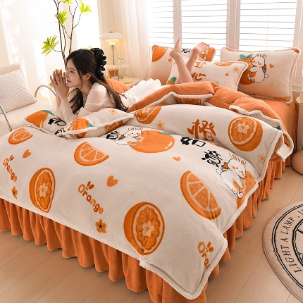 91家纺网 家纺一手货源 找家纺 （总）牵依 2025新款直播床裙小清新印花牛奶绒四件套法兰绒四件套