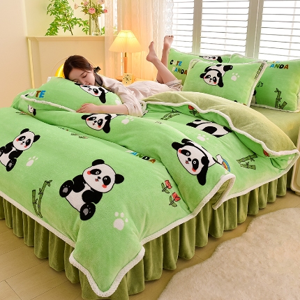 91家纺网 家纺一手货源 找家纺 （总）牵依 2025新款直播床裙小清新印花牛奶绒四件套法兰绒四件套