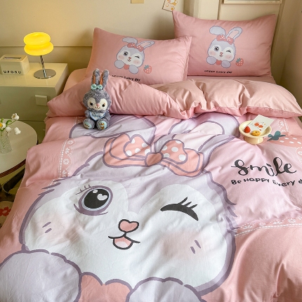 91家纺网 家纺一手货源 找家纺 （总）经年 2025新款 学生季40S-13372大版全棉卡通四件套-甜美兔