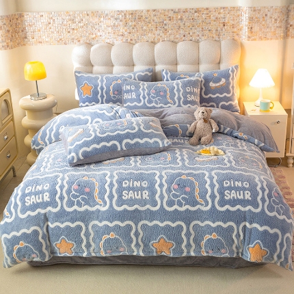 91家纺网 家纺一手货源 找家纺 (总) 慕梵 2023新款雪花绒卡通印花单被套