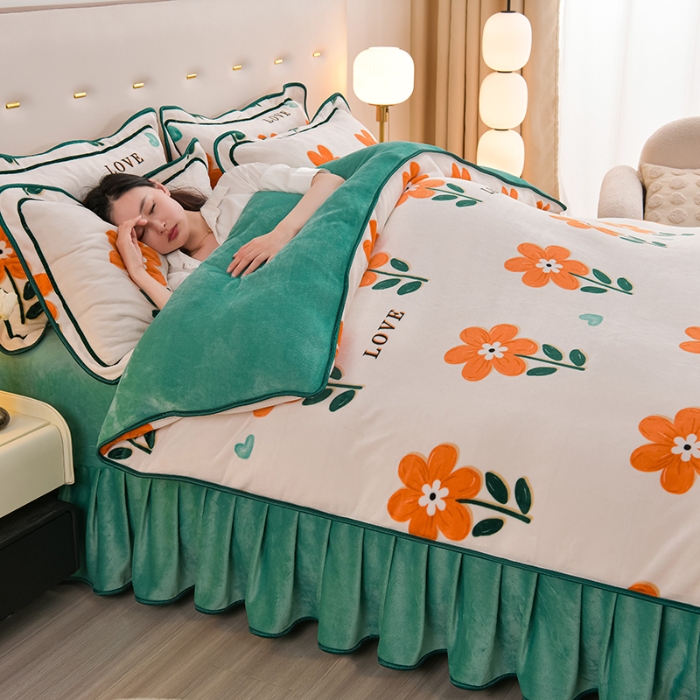 91家纺网 家纺一手货源 找家纺 绒耀 2025新款高克重牛奶绒四件套保暖四件套直播爆款电商爆款 花开朵朵