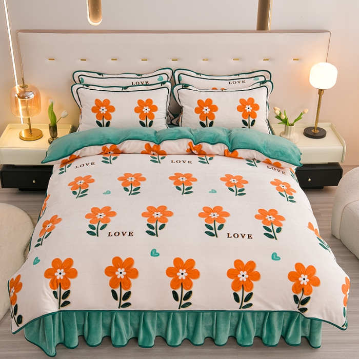 91家纺网 家纺一手货源 找家纺 绒耀 2025新款高克重牛奶绒四件套保暖四件套直播爆款电商爆款 花开朵朵