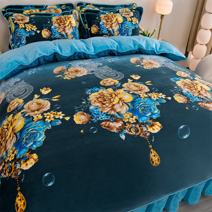 91家纺网 家纺一手货源 找家纺 绒耀 2025新款高克重牛奶绒四件套保暖四件套直播爆款电商爆款 花开富贵