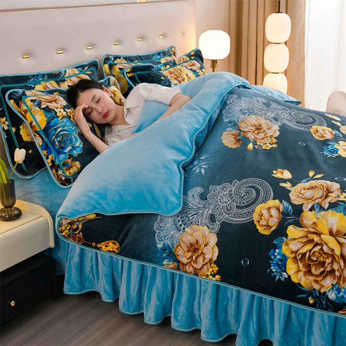 91家纺网 家纺一手货源 找家纺 绒耀 2025新款高克重牛奶绒四件套保暖四件套直播爆款电商爆款 花开富贵