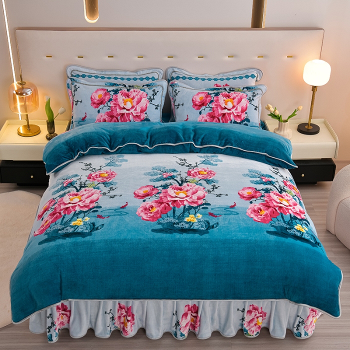 91家纺网 家纺一手货源 找家纺 绒耀 2025新款高克重牛奶绒四件套保暖四件套直播爆款电商爆款 映山红