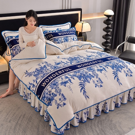 91家纺网 家纺一手货源 找家纺 （总）佳品居 2025新款8斤床裙款牛奶绒四件套