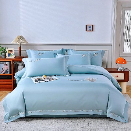 91家纺网 家纺一手货源 找家纺 2026婚庆送礼休闲居家5060双股棉轻奢高端绣花圆角款四件套新品